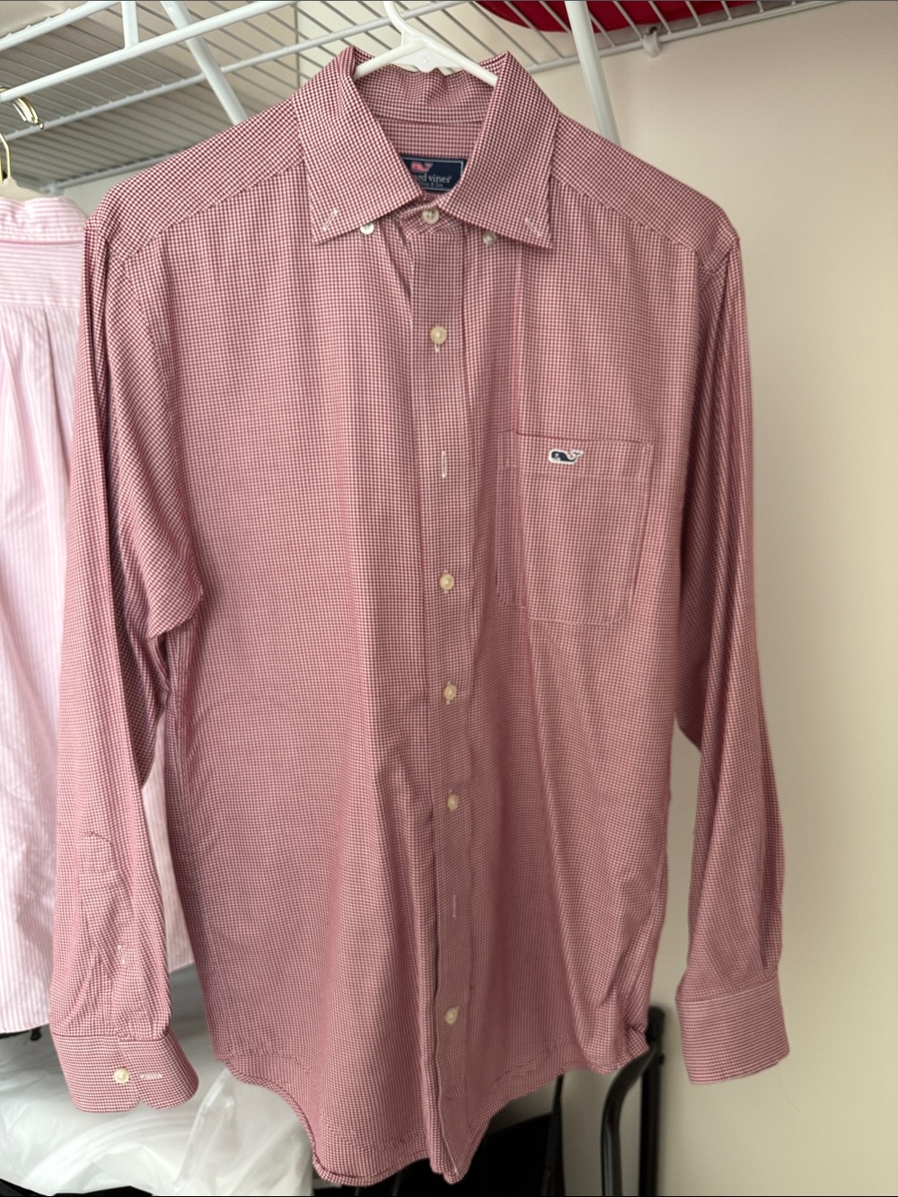 Vineyard Vines Men's Red Micro-Check Button-Down Shirt with Whale Logo